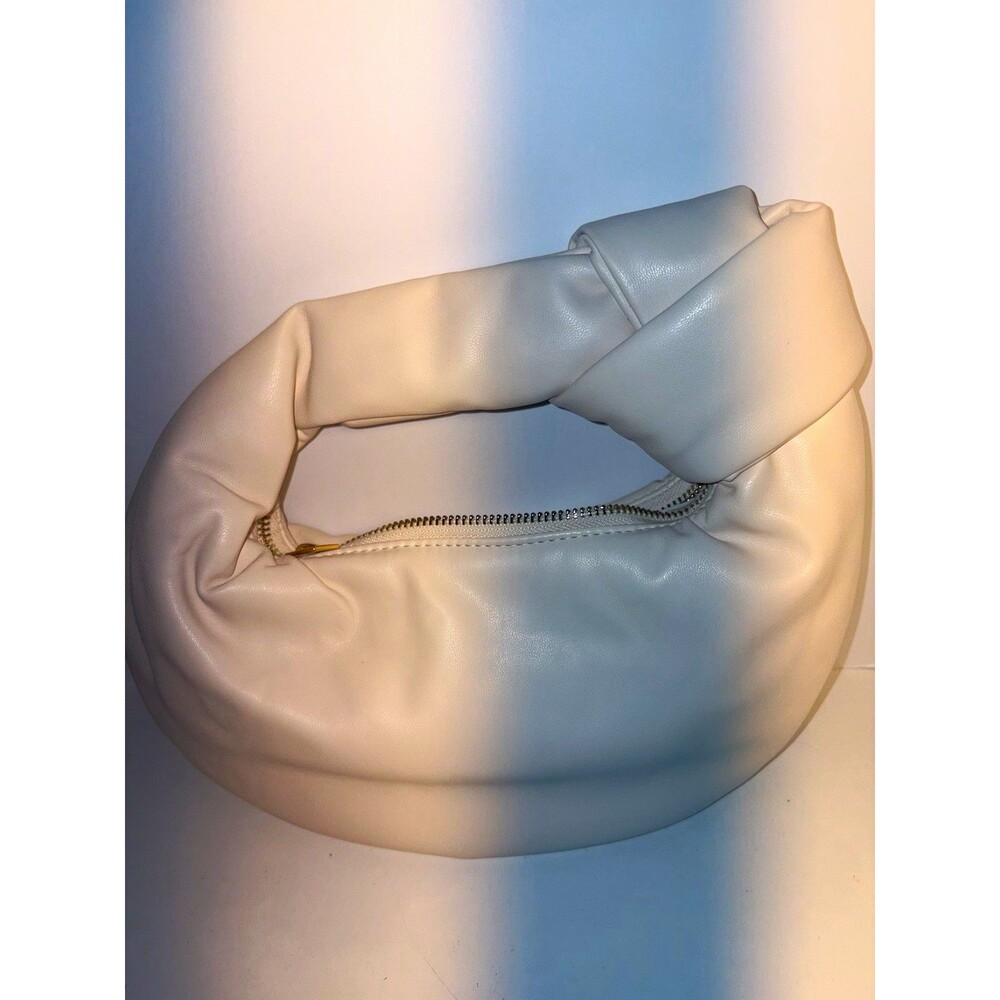 Melie Bianco White Crescent Shoulder Bag, Gold Hardware Zip Closure